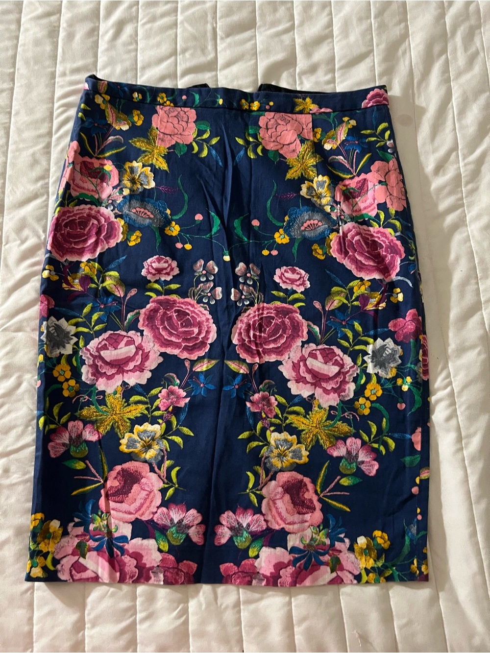 Zara Navy Pencil Skirt with Pink Floral Print